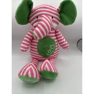 Bella Tunno 17" Poetic Plush Elephant Pink Green Striped Love Matt 22:37 Verse